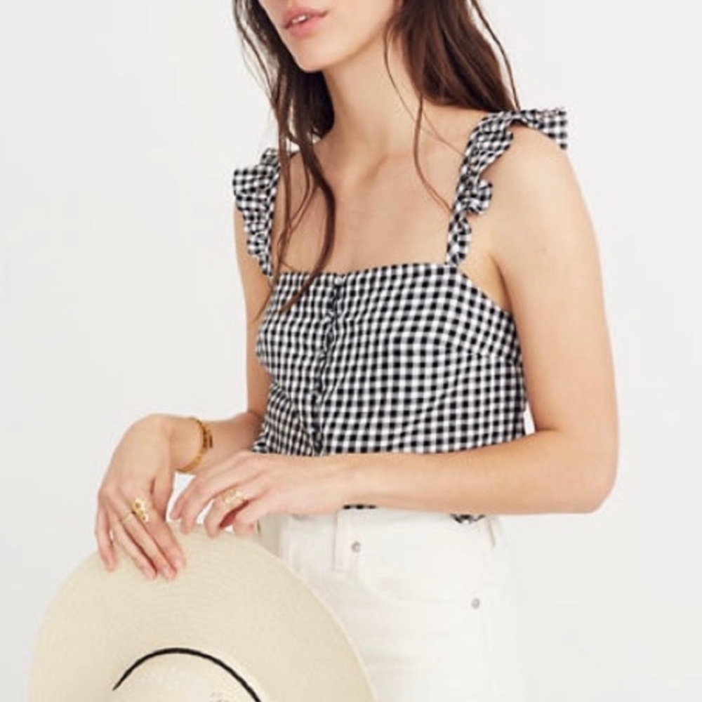 Madewell checkers ruffle strap top